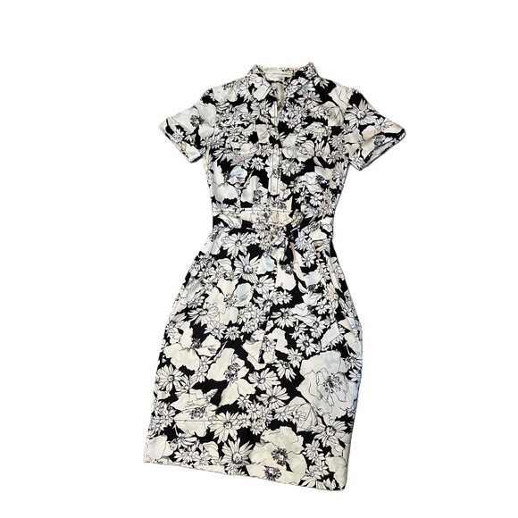Banana Republic Black/White floral Short Sleeve Dress Sz 2 100% Silk Classic - Picture 1 of 8